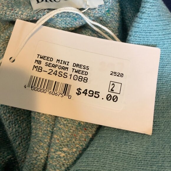 Matthew Bruch Seafoam Blue Tweed Knit Linen Mini Dress NWT $495 Size 2 - Picture 8 of 9